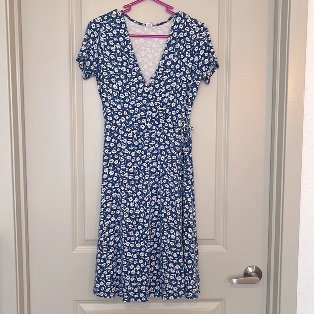 Blue floral wrap dress